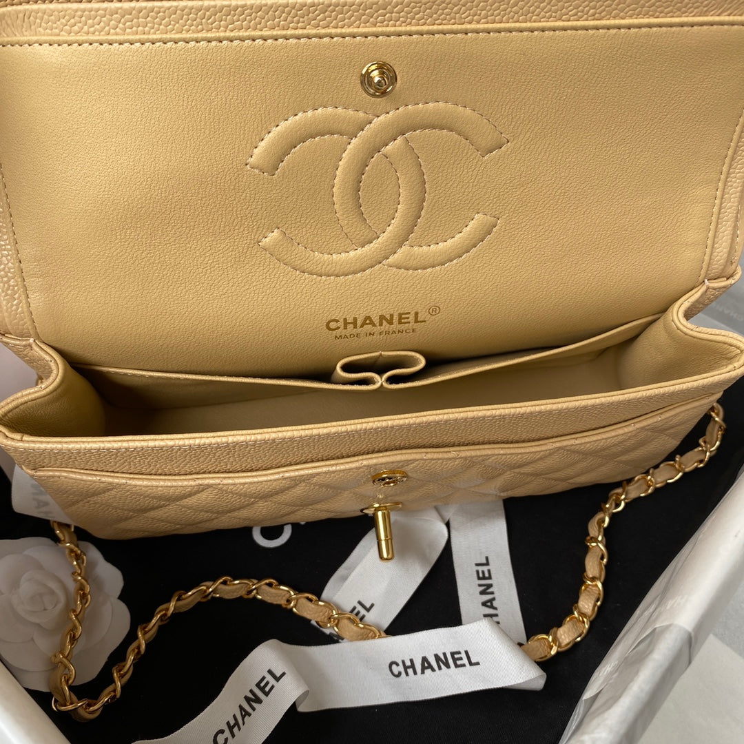 Chanel A01112 Classic Handbag Grained Calfskin Dark Beige Gold