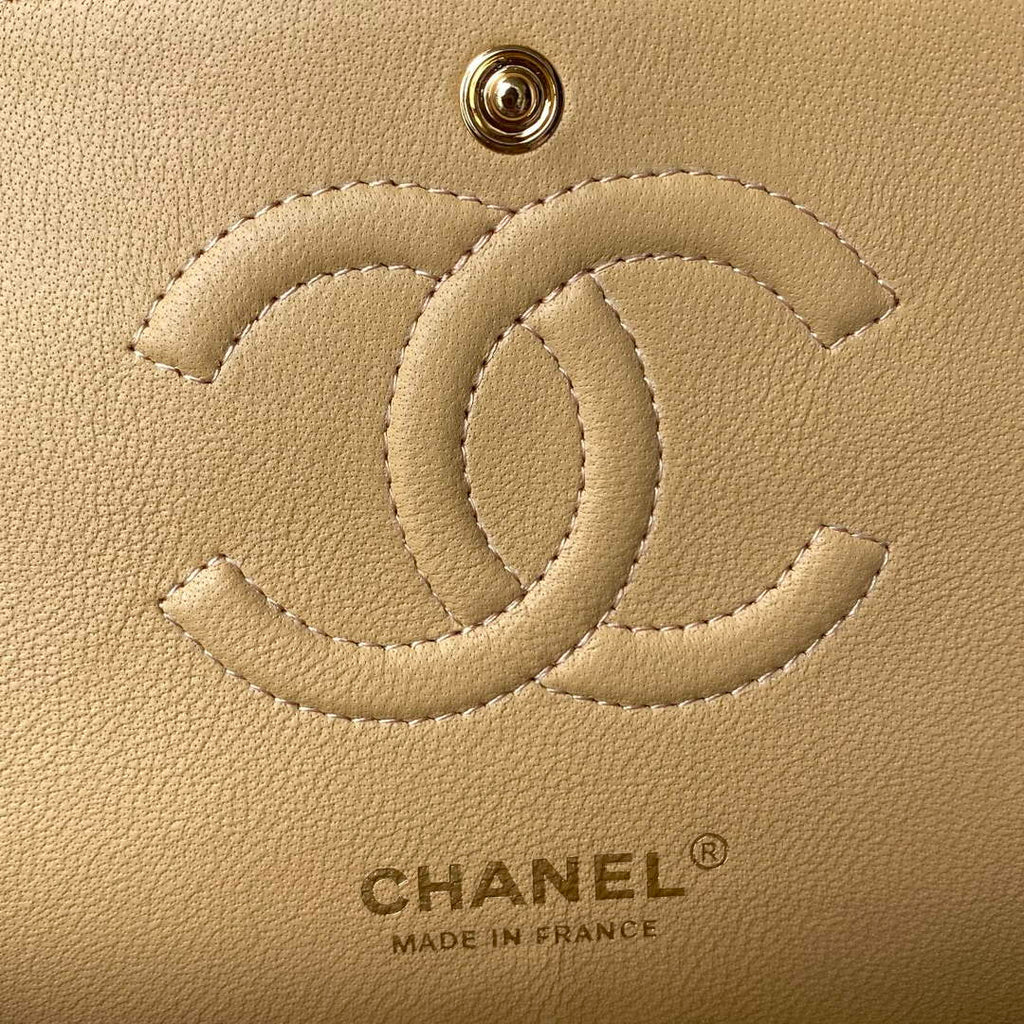 Chanel A01112 Classic Handbag Grained Calfskin Dark Beige Gold