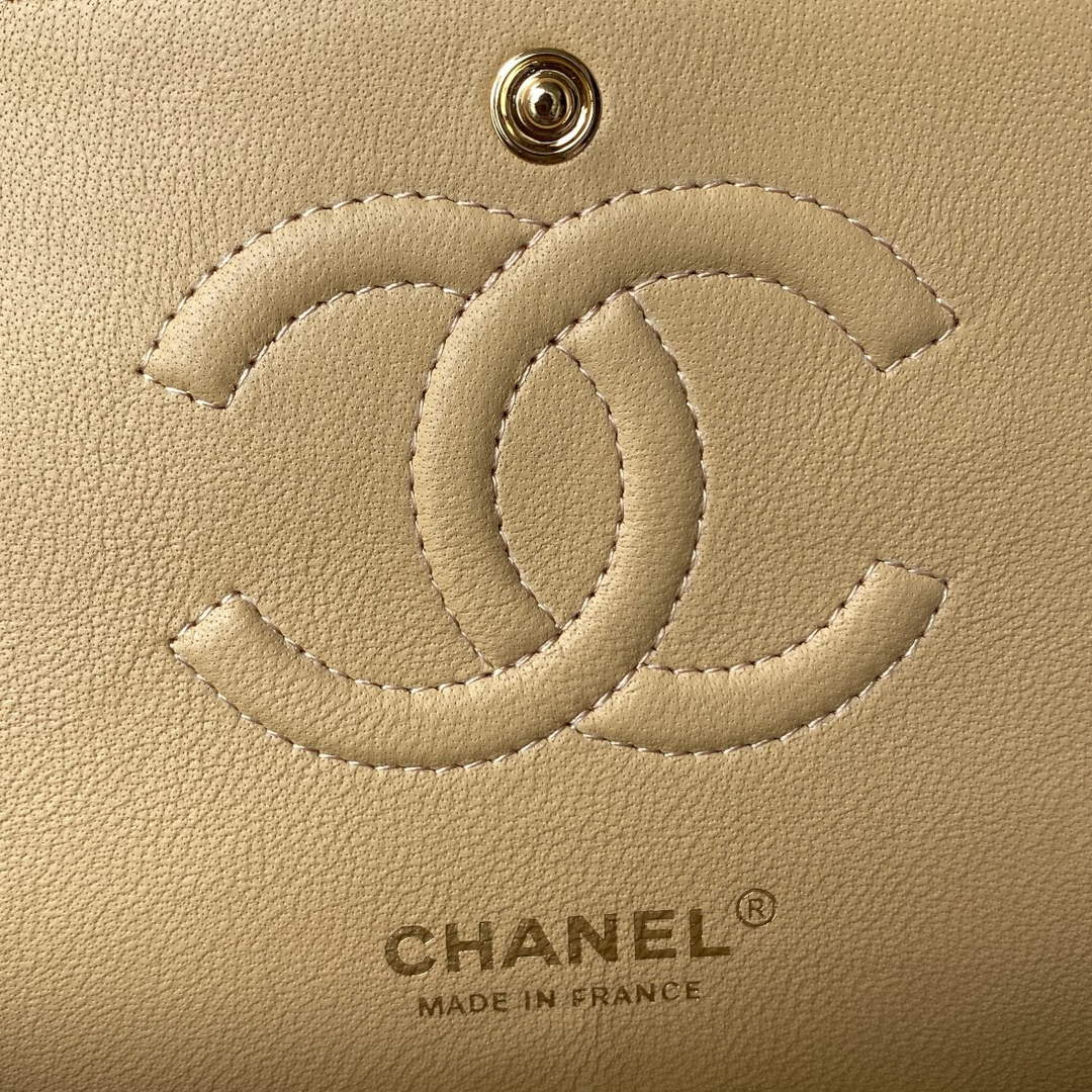 Chanel A01112 Classic Handbag Grained Calfskin Dark Beige Gold