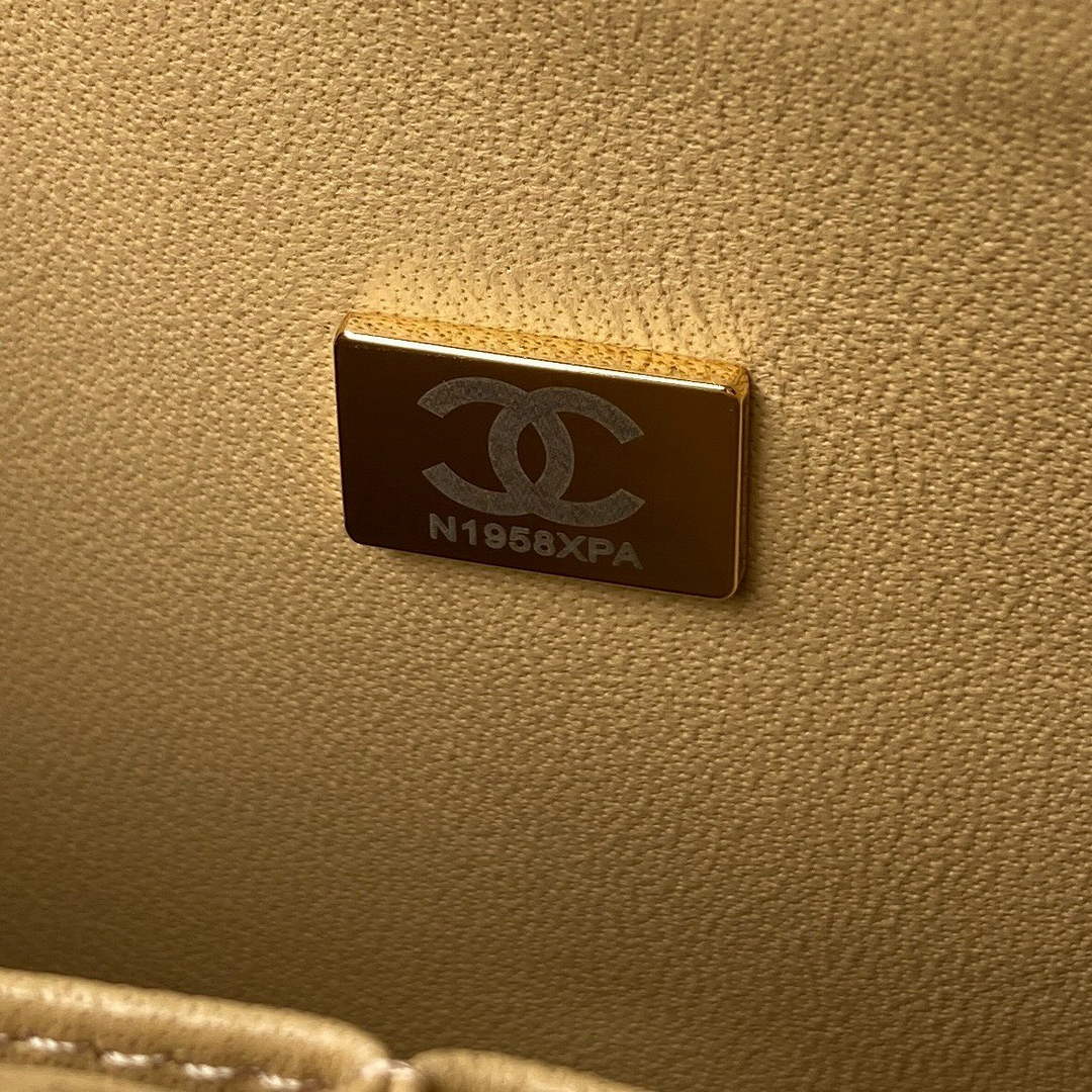 Chanel A01112 Classic Handbag Grained Calfskin Dark Beige Gold