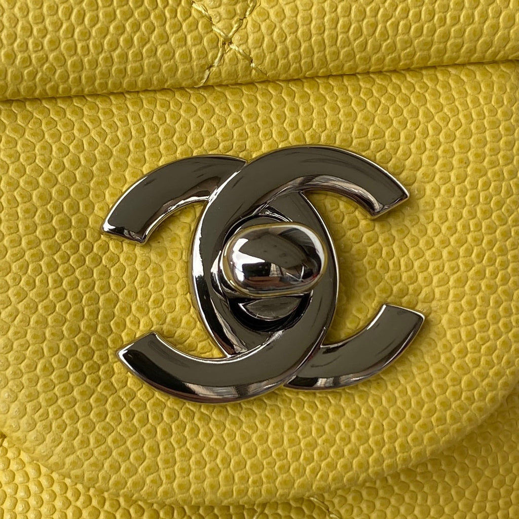 Chanel A01112 Classic Handbag Grained Calfskin Yellow Silver