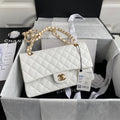 Chanel A01112 Classic Handbag Grained Calfskin White Gold