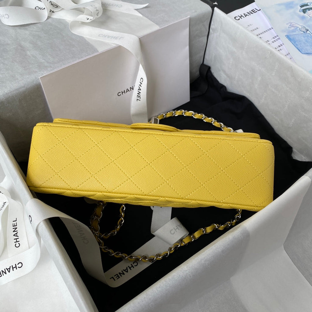 Chanel A01112 Classic Handbag Grained Calfskin Yellow Silver