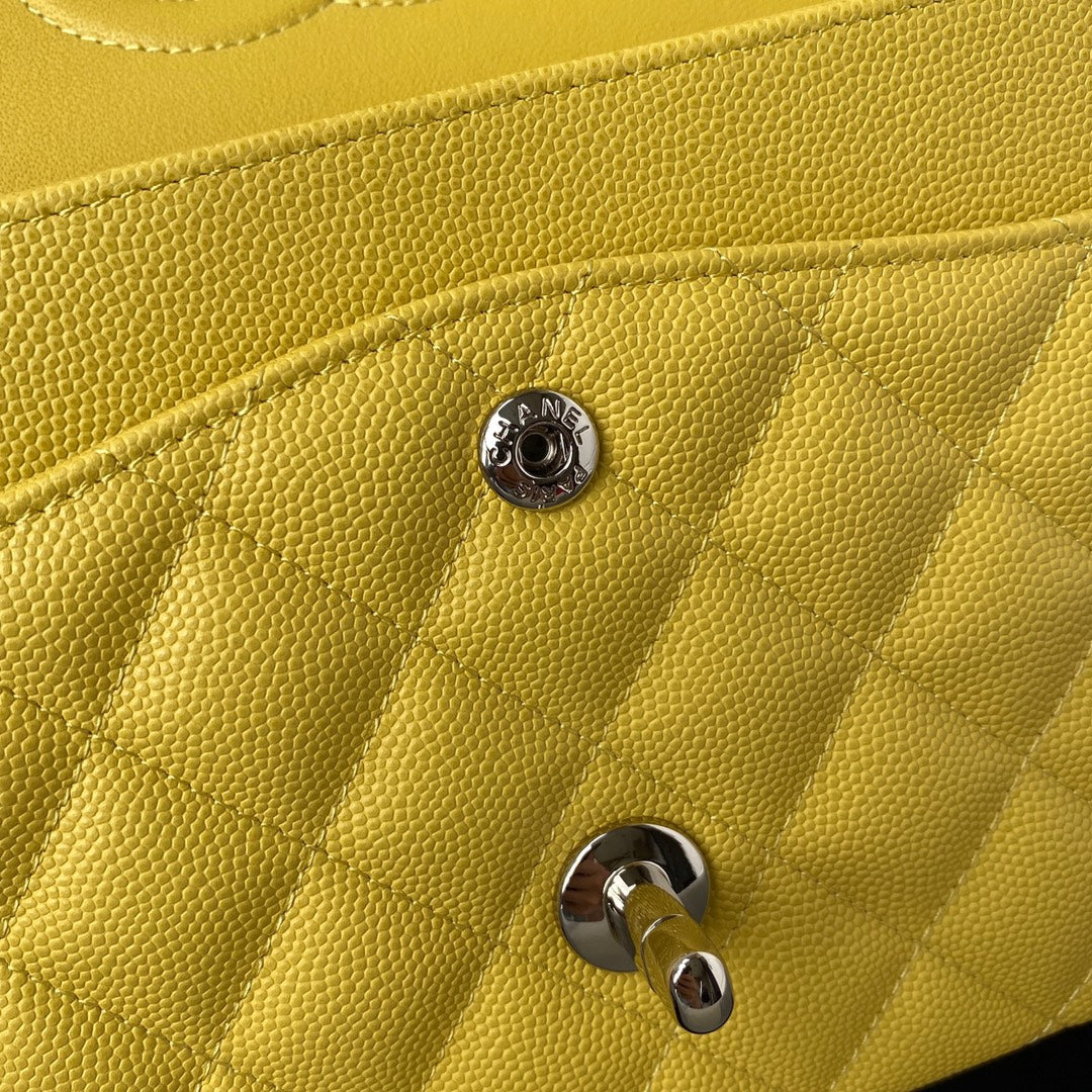 Chanel A01112 Classic Handbag Grained Calfskin Yellow Silver