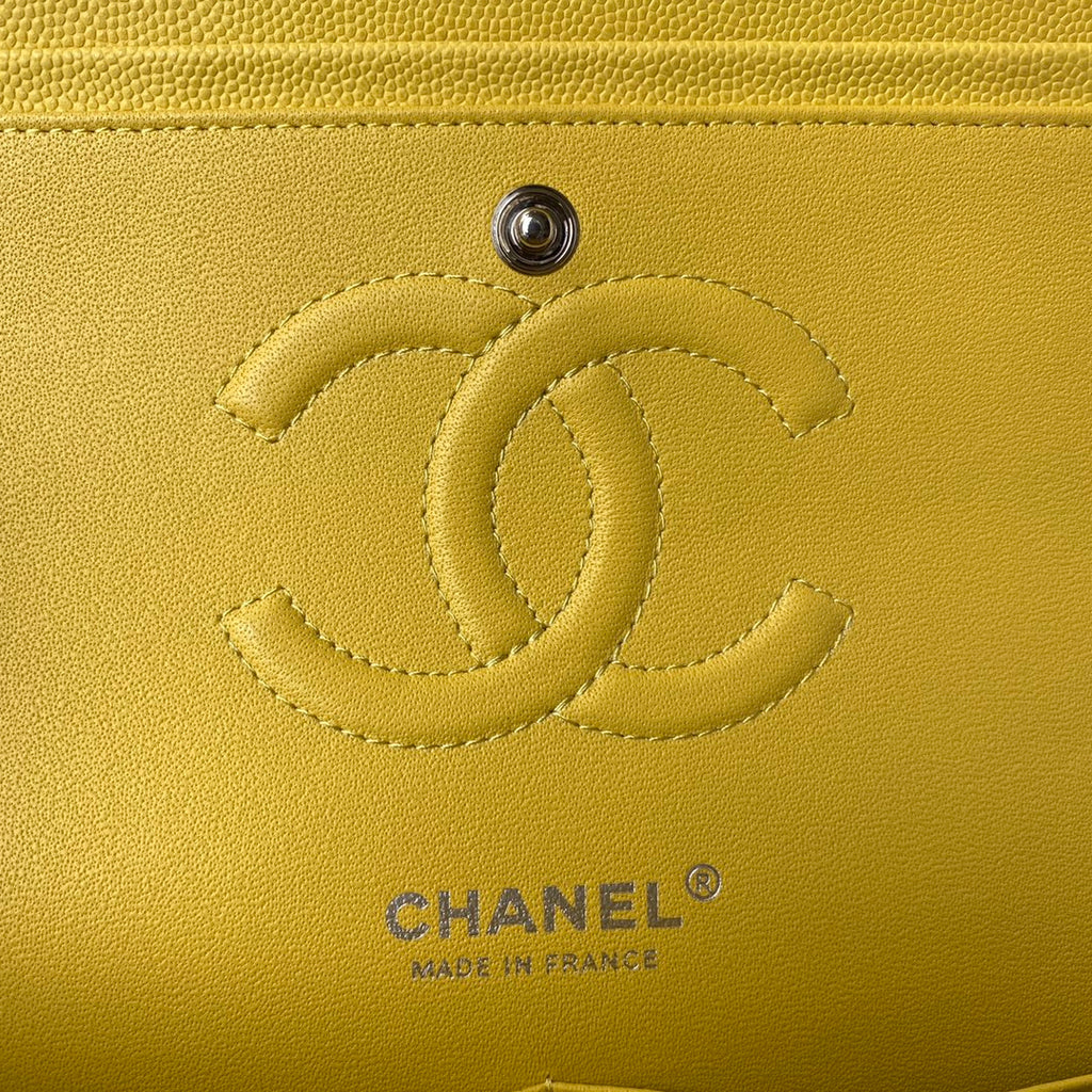 Chanel A01112 Classic Handbag Grained Calfskin Yellow Silver
