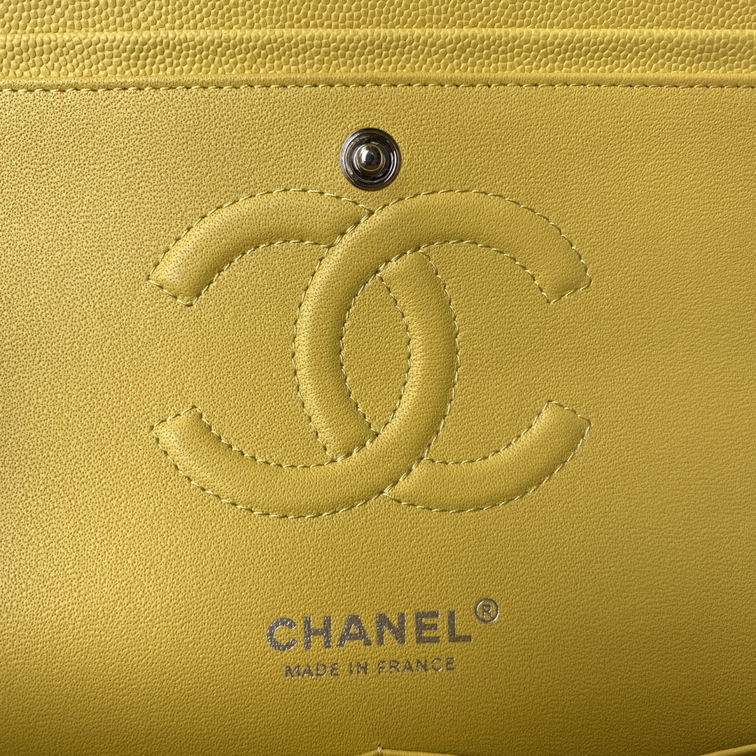 Chanel A01112 Classic Handbag Grained Calfskin Yellow Silver