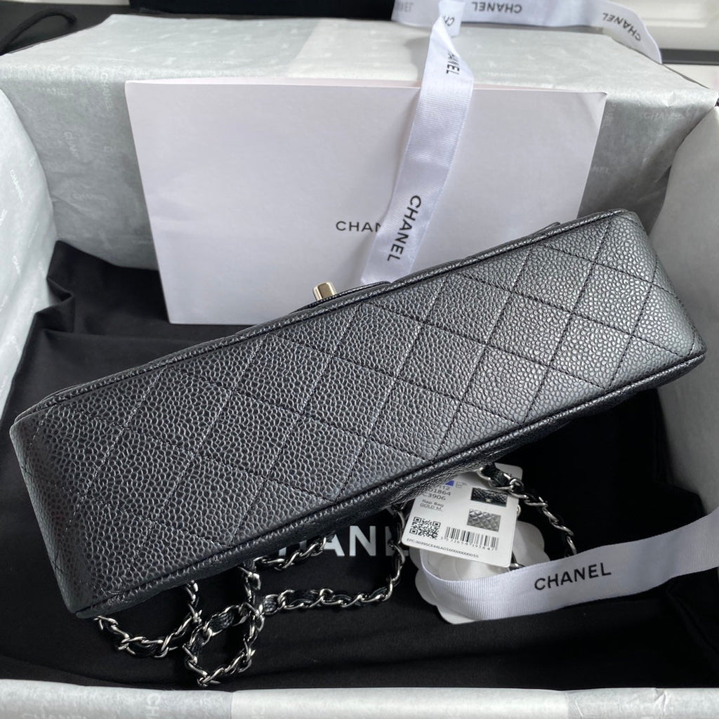 Chanel A01112 Classic Handbag Grained Calfskin Black Silver
