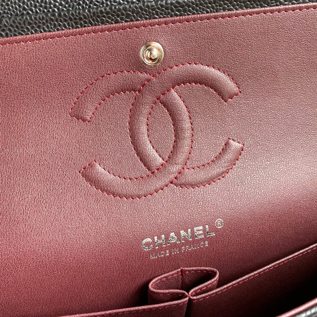 Chanel A01112 Classic Handbag Grained Calfskin Black Silver