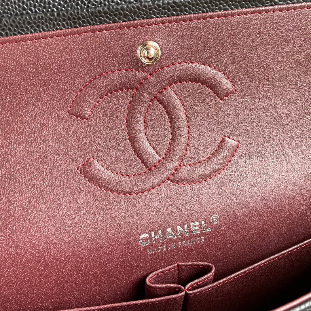 Chanel A01112 Classic Handbag Grained Calfskin Black Silver