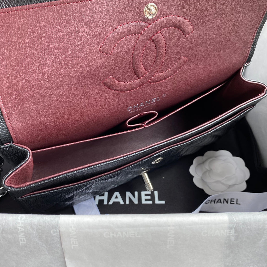 Chanel A01112 Classic Handbag Grained Calfskin Black Silver