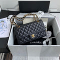 Chanel A01112 Classic Handbag Grained Calfskin Black Gold
