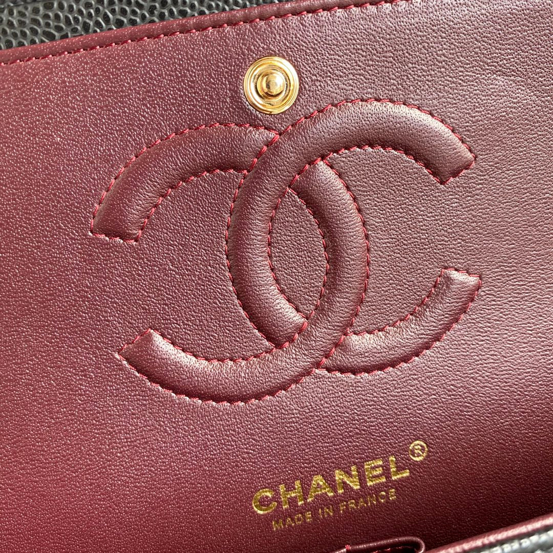 Chanel A01112 Classic Handbag Grained Calfskin Black Gold