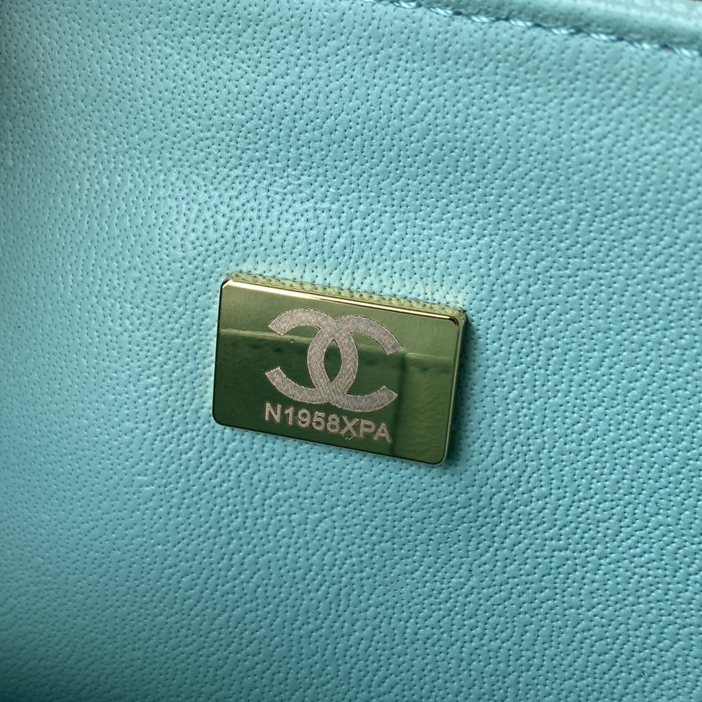 Chanel A01112 Classic Handbag Grained Calfskin Blue Silver