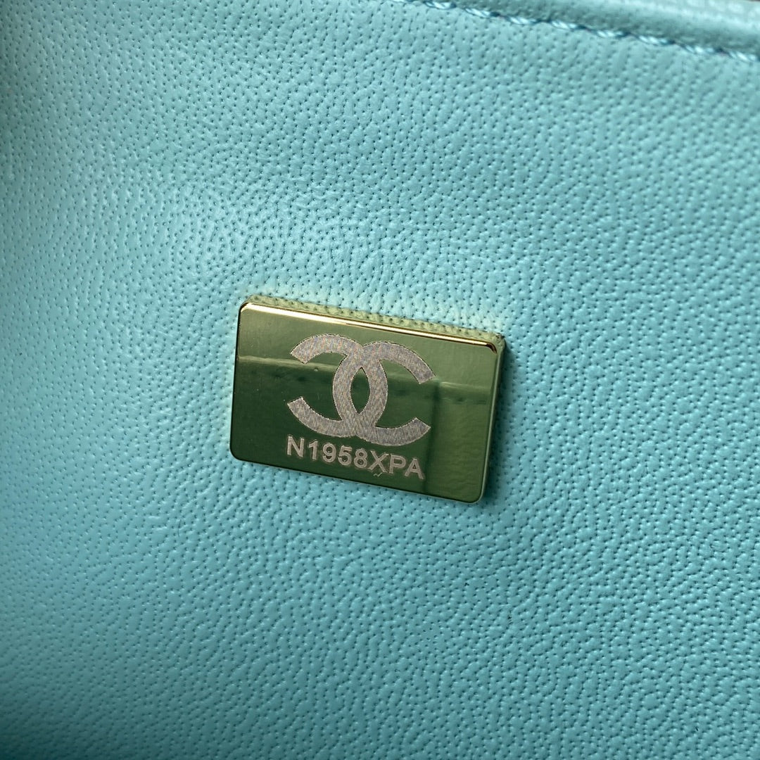 Chanel A01112 Classic Handbag Grained Calfskin Blue Silver