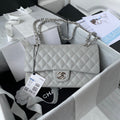 Chanel A01112 Classic Handbag Grained Calfskin Gray Silver