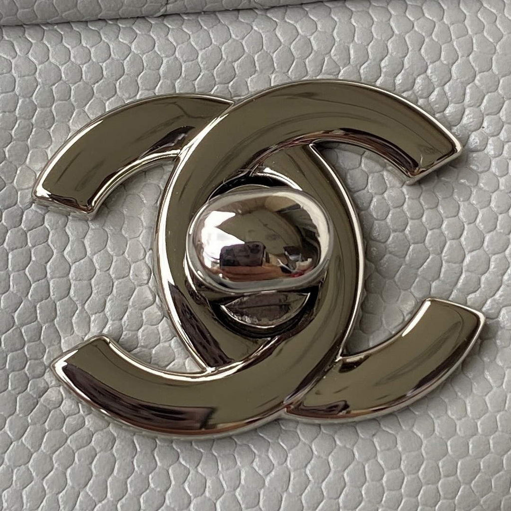 Chanel A01112 Classic Handbag Grained Calfskin Gray Silver