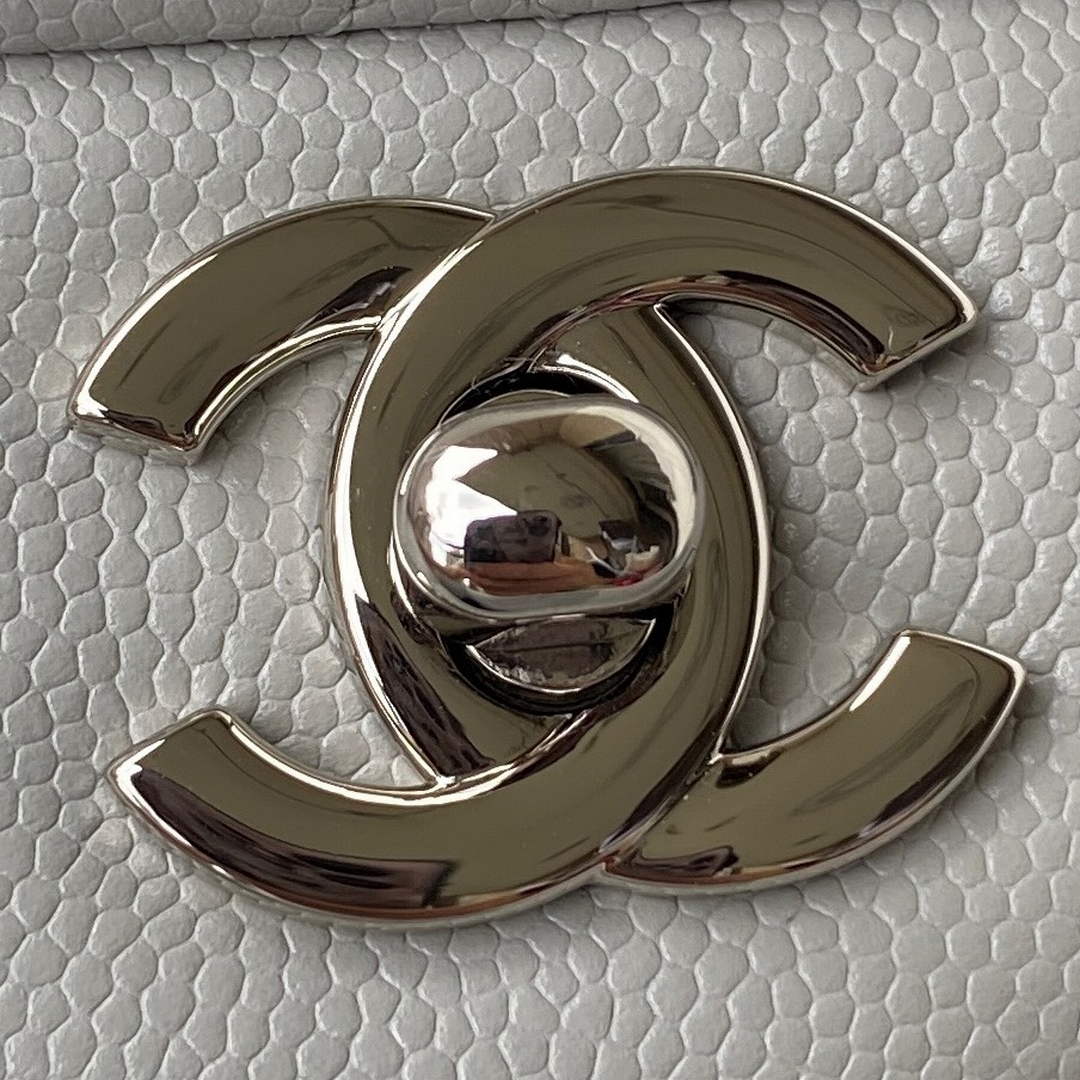 Chanel A01112 Classic Handbag Grained Calfskin Gray Silver
