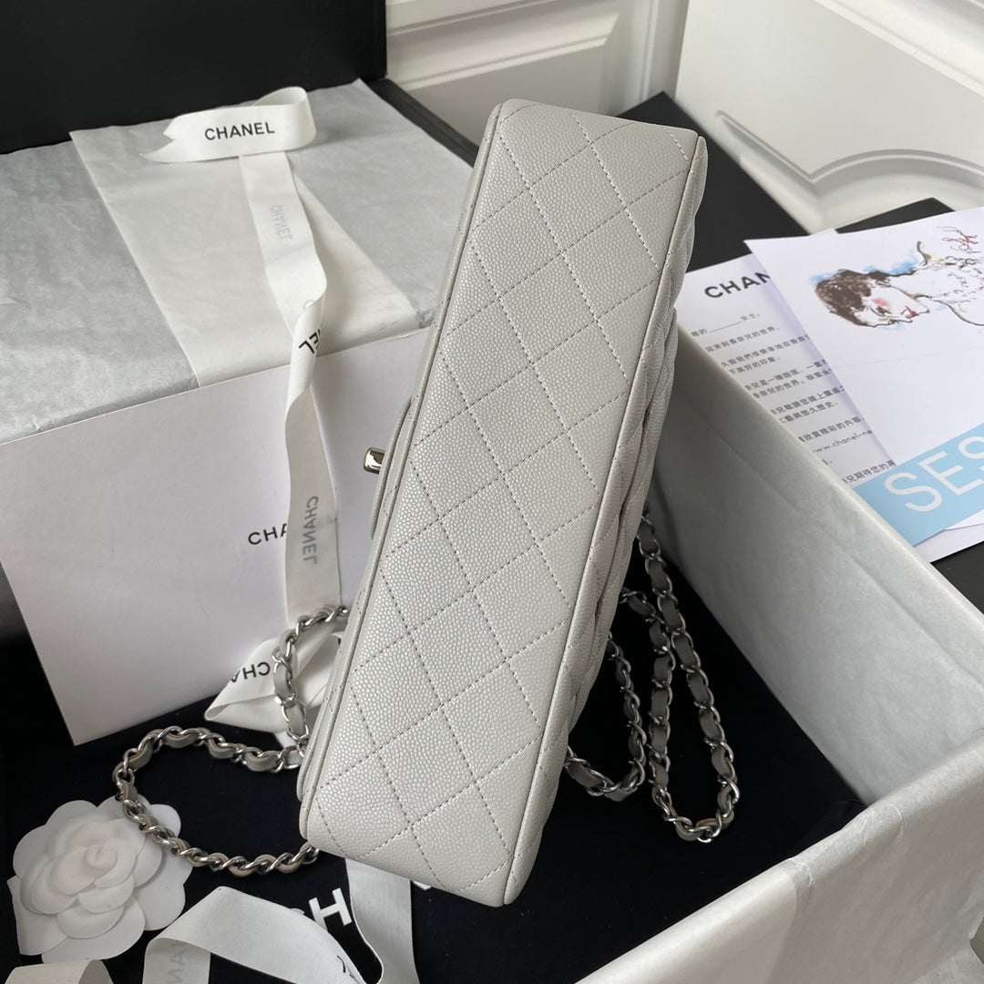 Chanel A01112 Classic Handbag Grained Calfskin Gray Silver