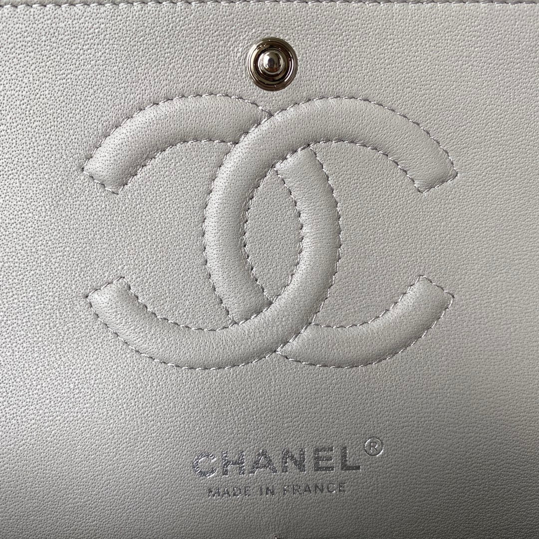Chanel A01112 Classic Handbag Grained Calfskin Gray Silver