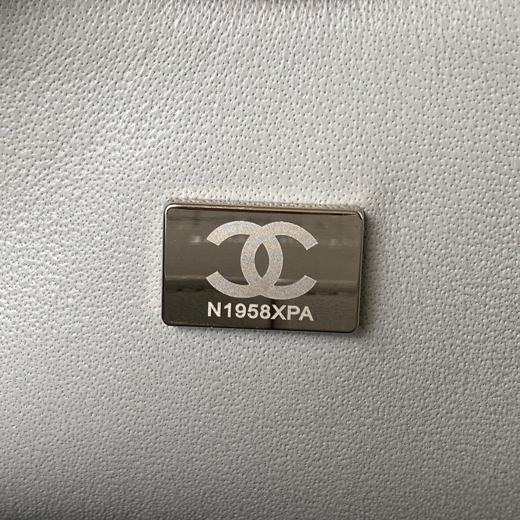 Chanel A01112 Classic Handbag Grained Calfskin Gray Silver
