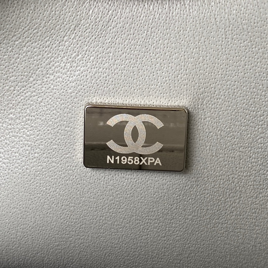 Chanel A01112 Classic Handbag Grained Calfskin Gray Silver
