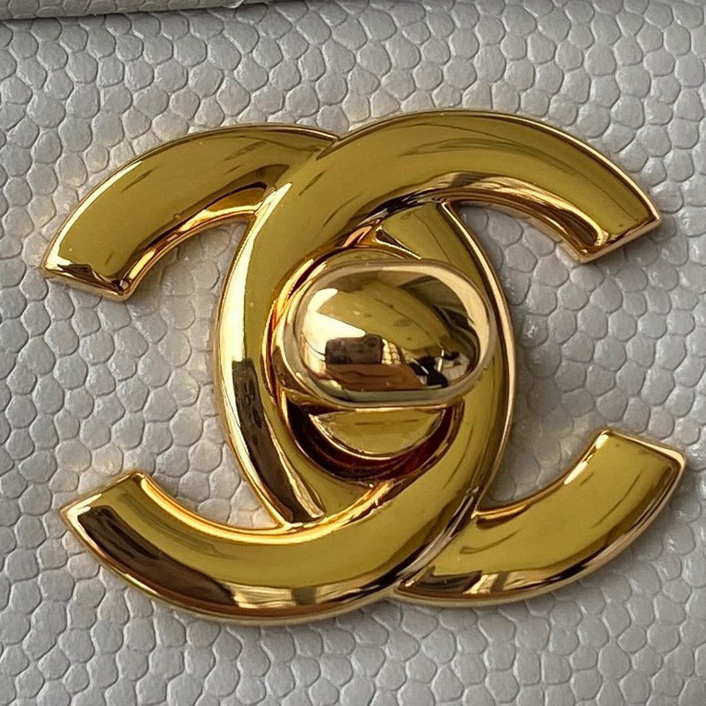 Chanel A01112 Classic Handbag Grained Calfskin Gray Gold