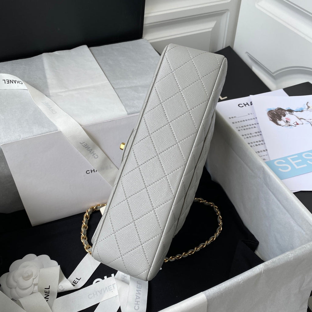 Chanel A01112 Classic Handbag Grained Calfskin Gray Gold