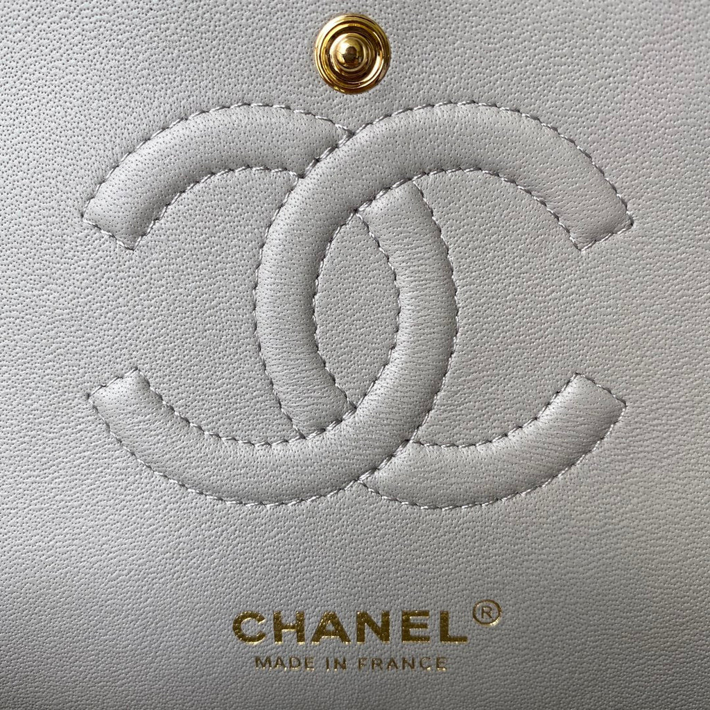 Chanel A01112 Classic Handbag Grained Calfskin Gray Gold