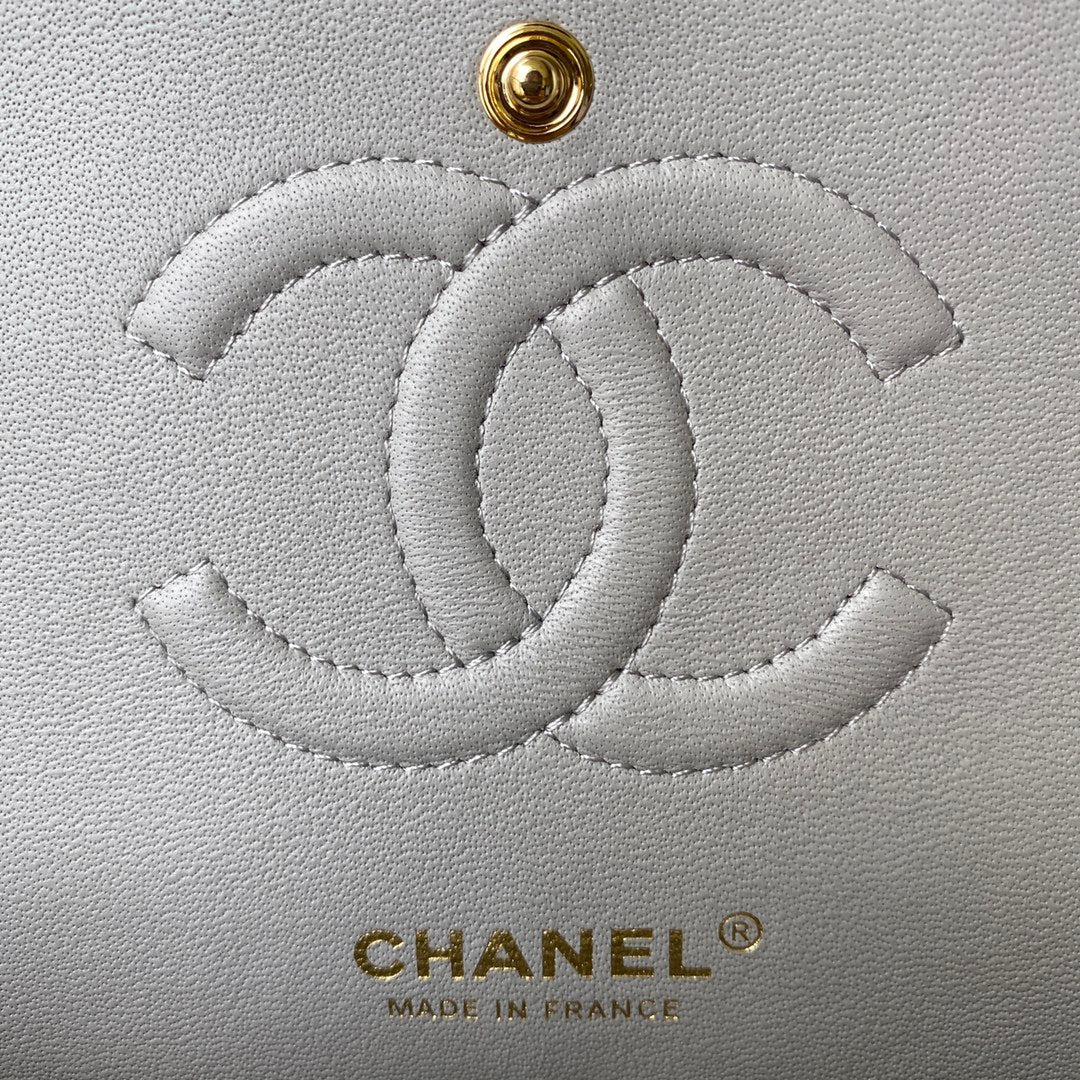Chanel A01112 Classic Handbag Grained Calfskin Gray Gold