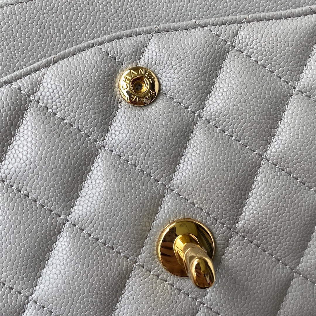 Chanel A01112 Classic Handbag Grained Calfskin Gray Gold