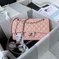 Chanel A01112 Classic Handbag Grained Calfskin Pink Silver