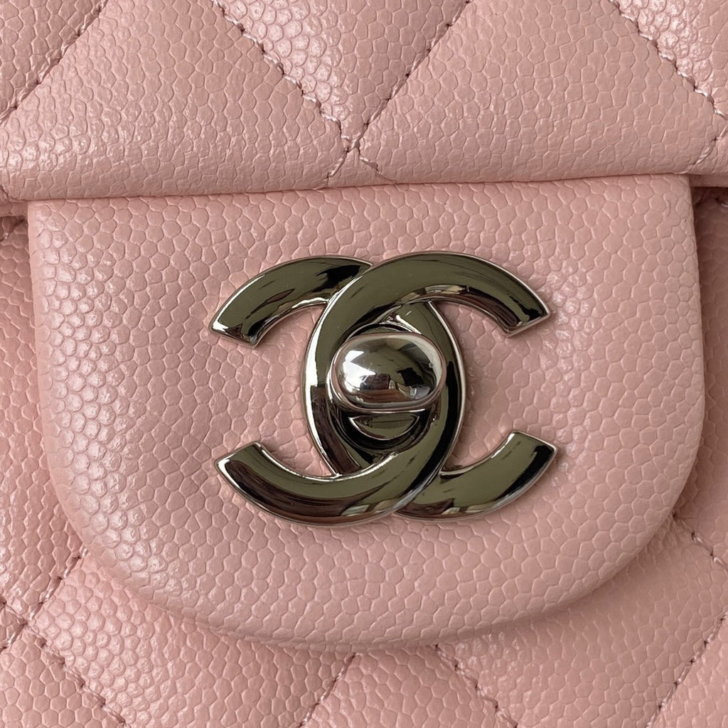 Chanel A01112 Classic Handbag Grained Calfskin Pink Silver