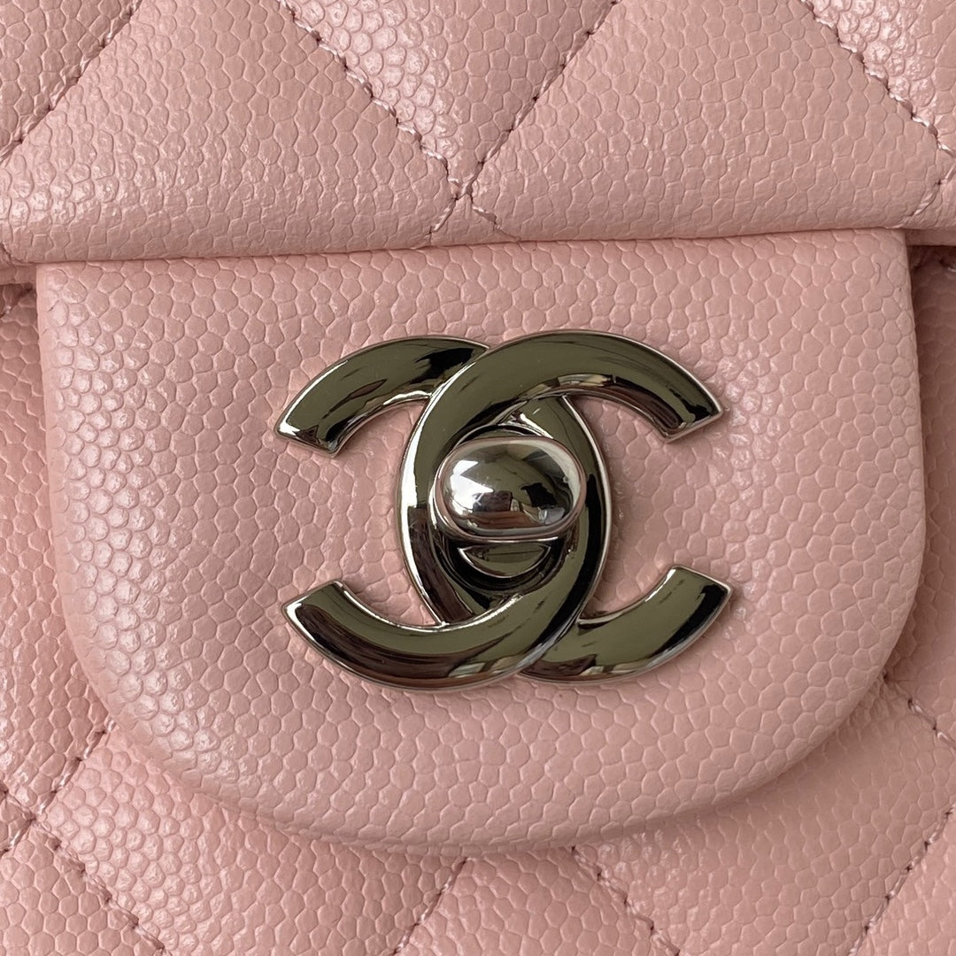 Chanel A01112 Classic Handbag Grained Calfskin Pink Silver