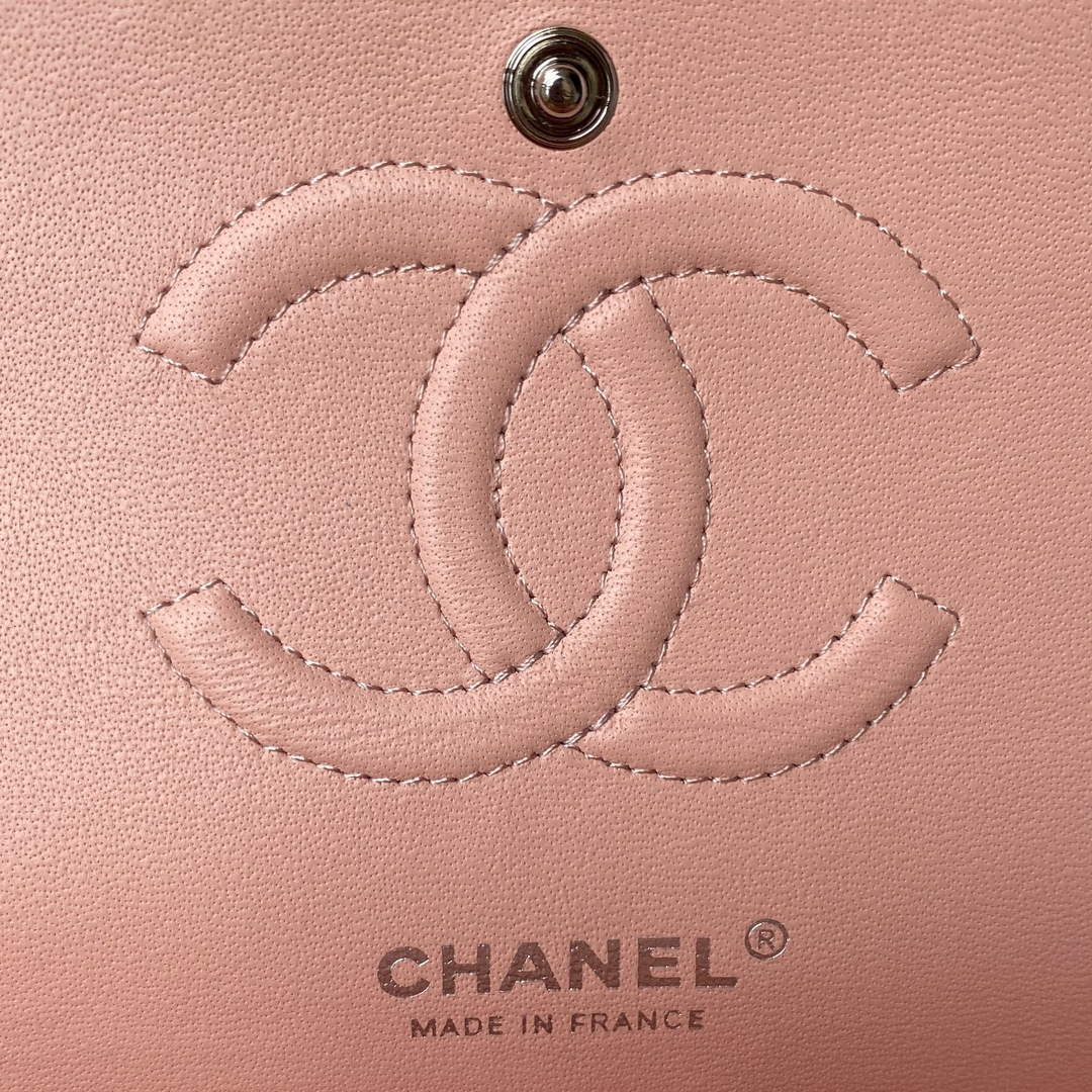 Chanel A01112 Classic Handbag Grained Calfskin Pink Silver
