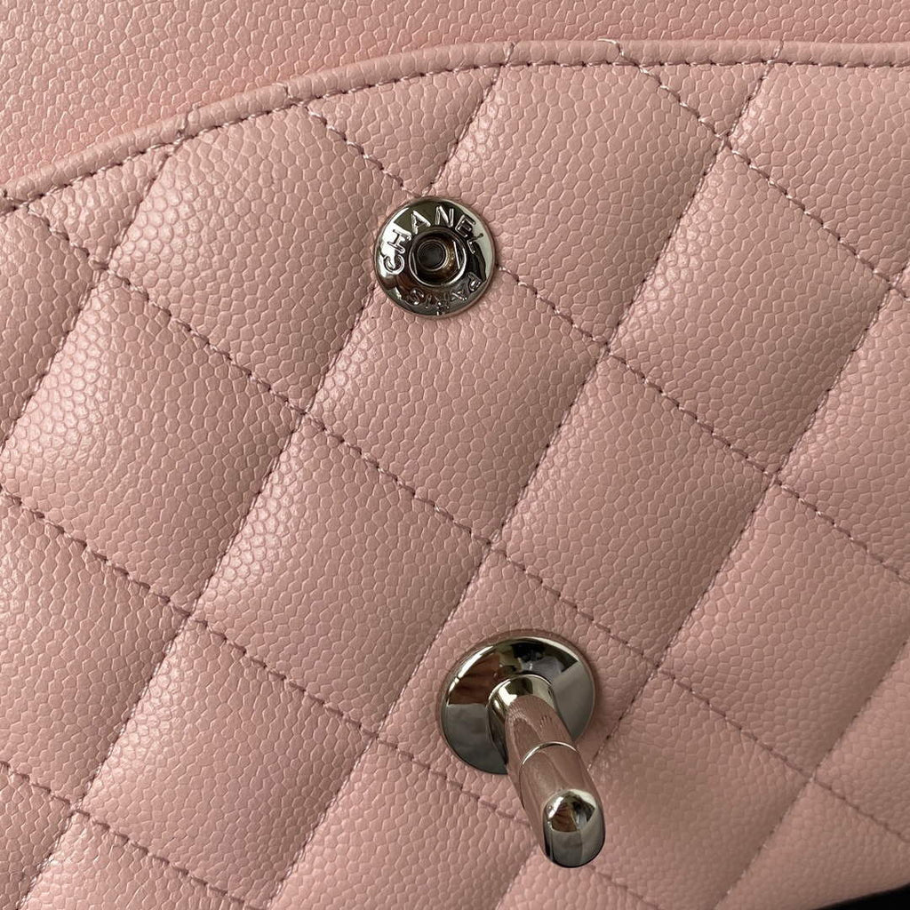 Chanel A01112 Classic Handbag Grained Calfskin Pink Silver