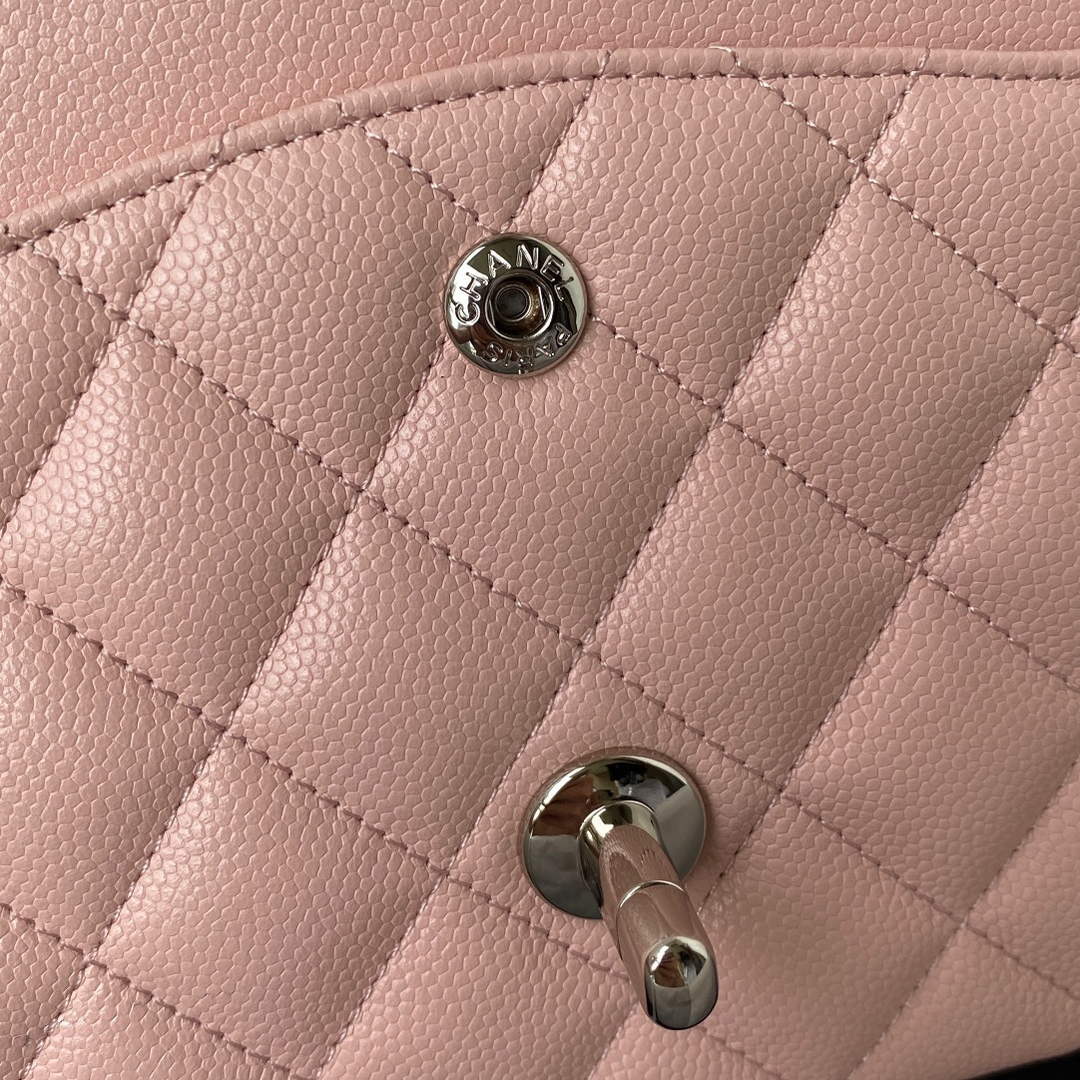 Chanel A01112 Classic Handbag Grained Calfskin Pink Silver