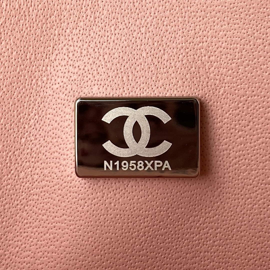 Chanel A01112 Classic Handbag Grained Calfskin Pink Silver