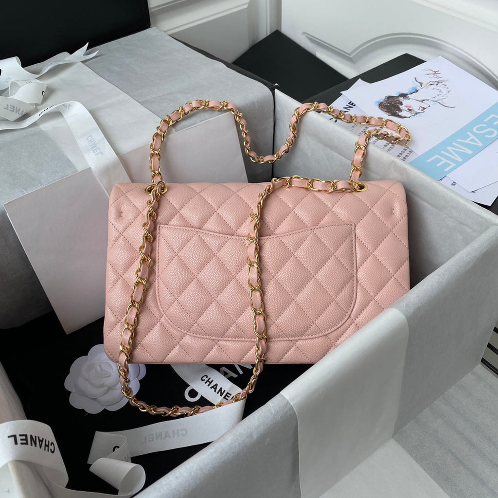 Chanel A01112 Classic Handbag Grained Calfskin Pink Gold