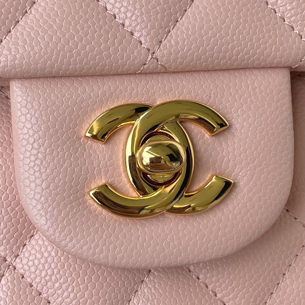 Chanel A01112 Classic Handbag Grained Calfskin Pink Gold