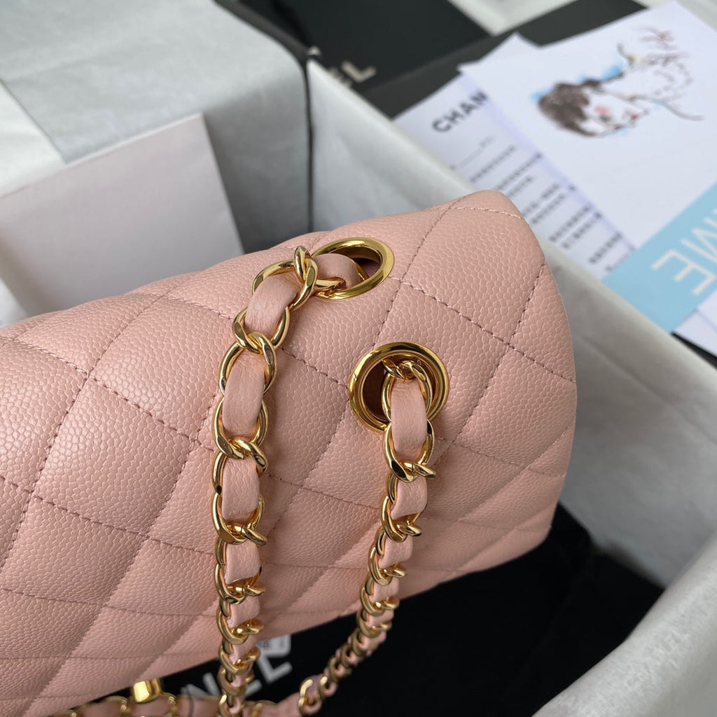 Chanel A01112 Classic Handbag Grained Calfskin Pink Gold