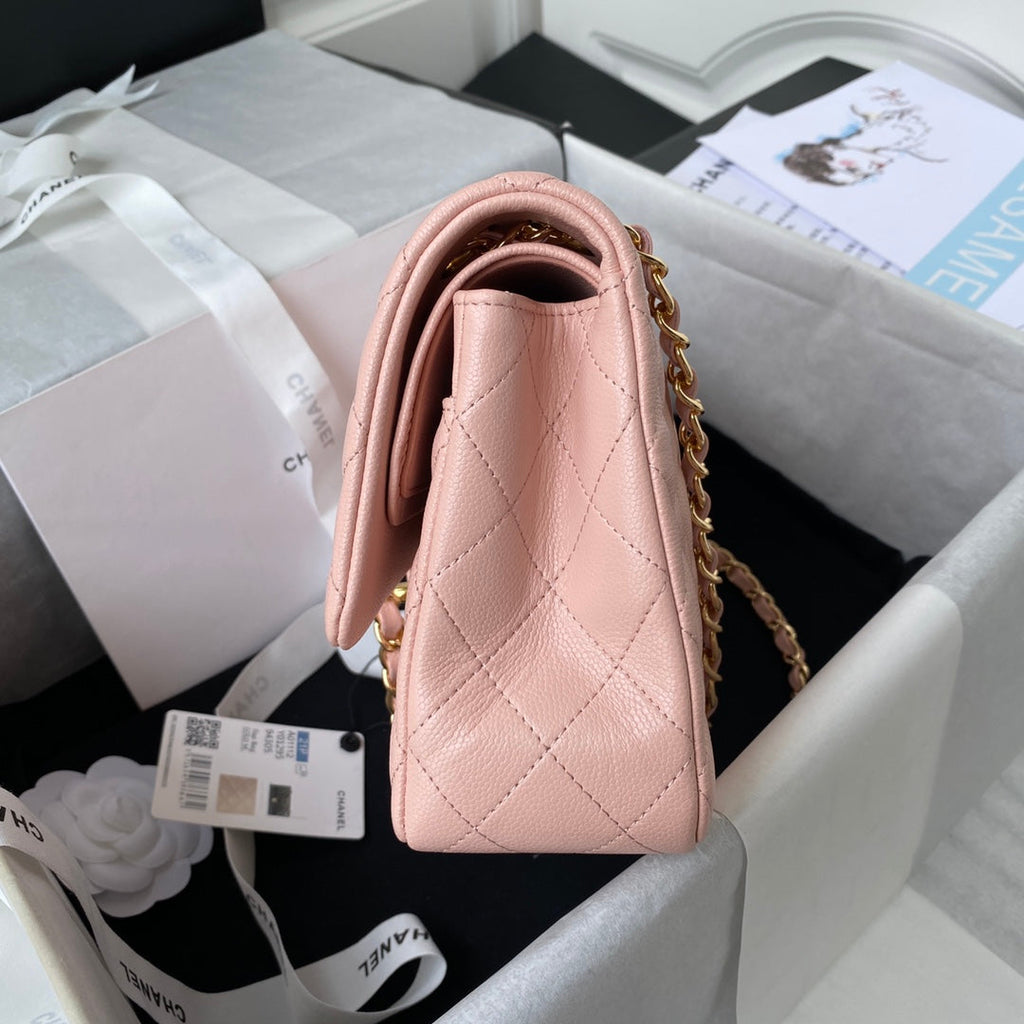 Chanel A01112 Classic Handbag Grained Calfskin Pink Gold