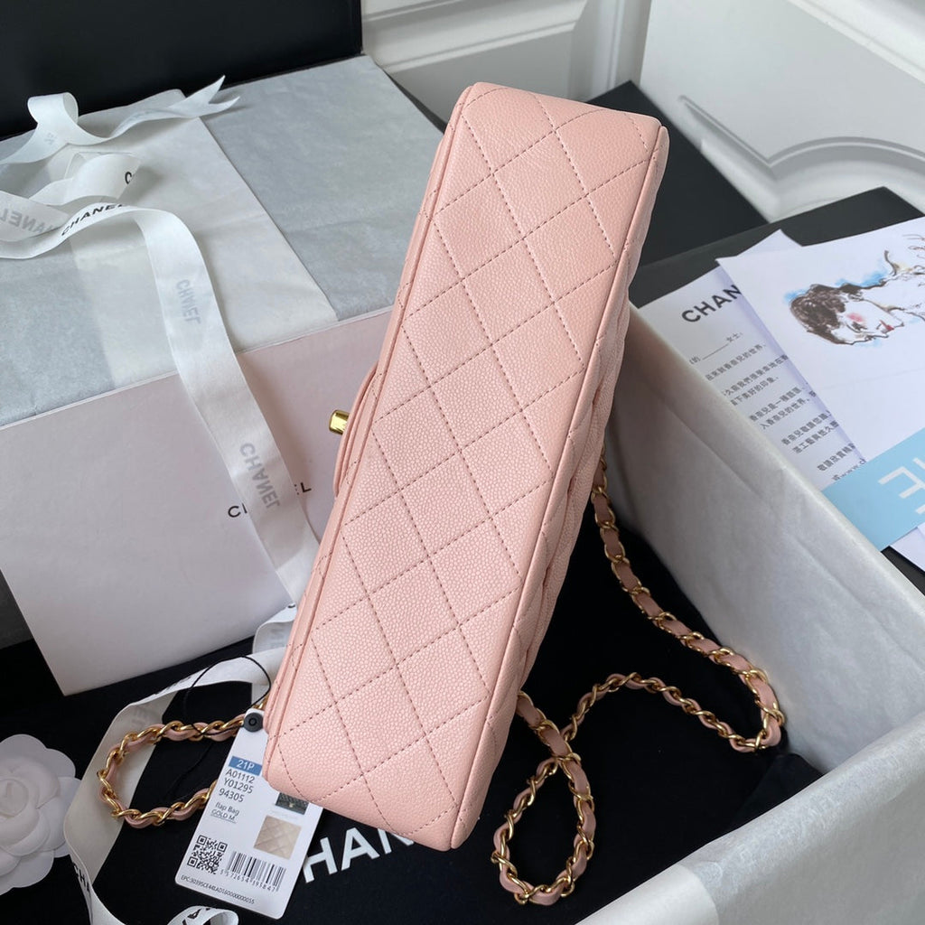 Chanel A01112 Classic Handbag Grained Calfskin Pink Gold