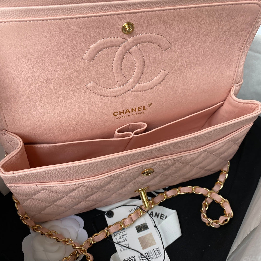 Chanel A01112 Classic Handbag Grained Calfskin Pink Gold