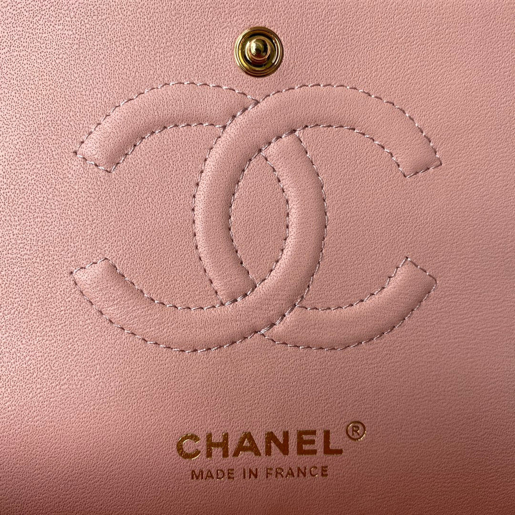 Chanel A01112 Classic Handbag Grained Calfskin Pink Gold