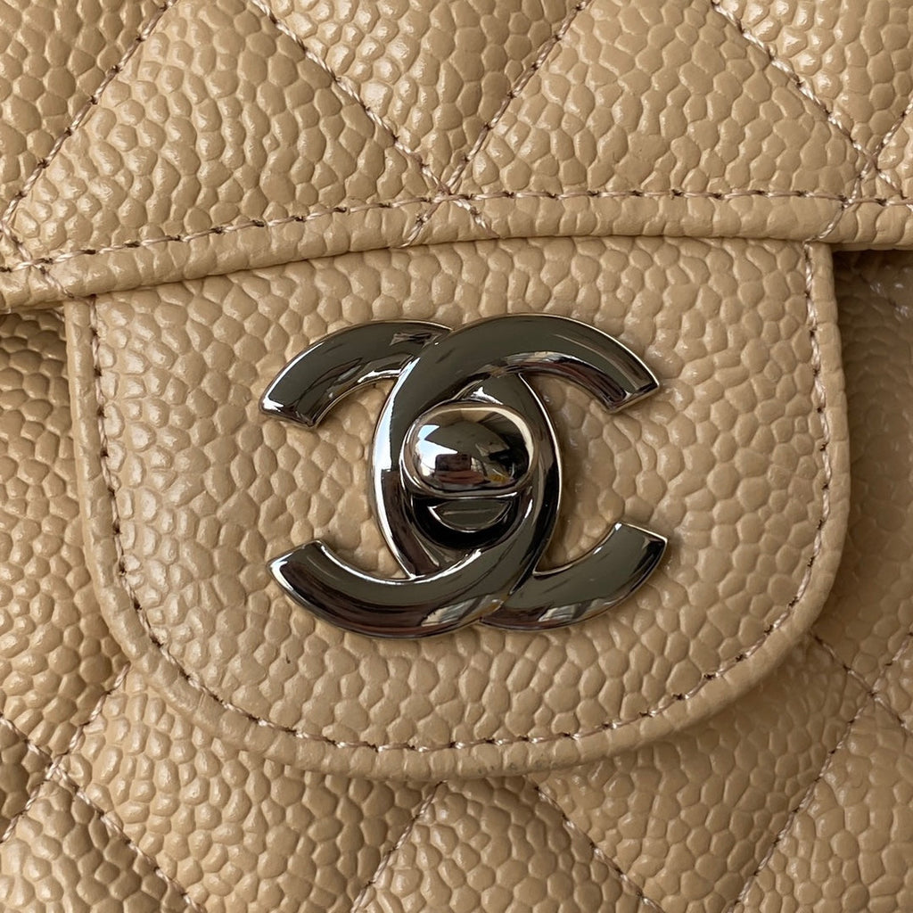 Chanel A01112 Classic Handbag Grained Calfskin Dark Beige Silver
