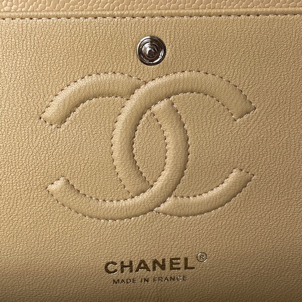 Chanel A01112 Classic Handbag Grained Calfskin Dark Beige Silver