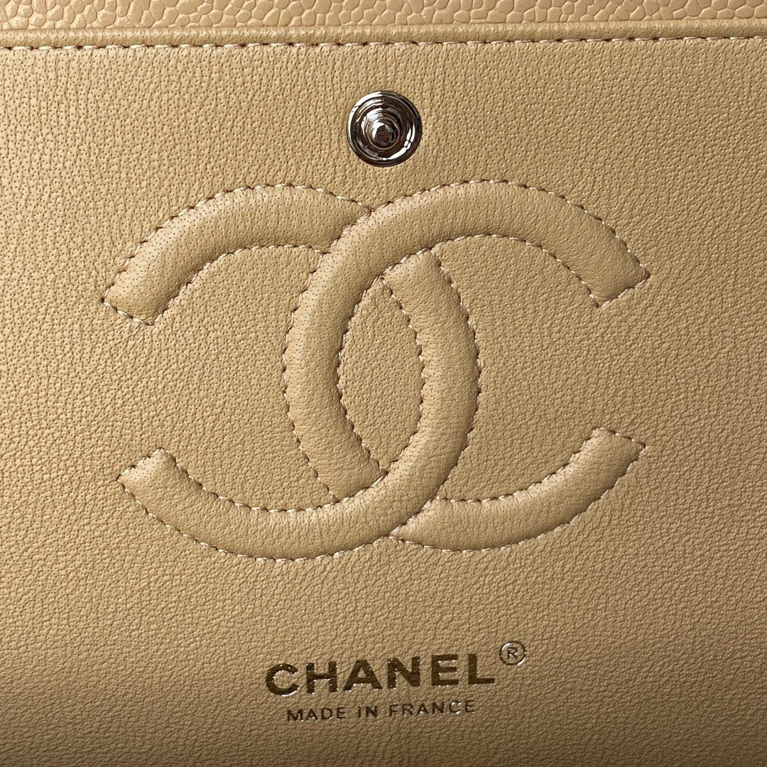 Chanel A01112 Classic Handbag Grained Calfskin Dark Beige Silver