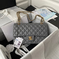 Chanel A01112 Classic Handbag Lambskin Dark Gray Gold