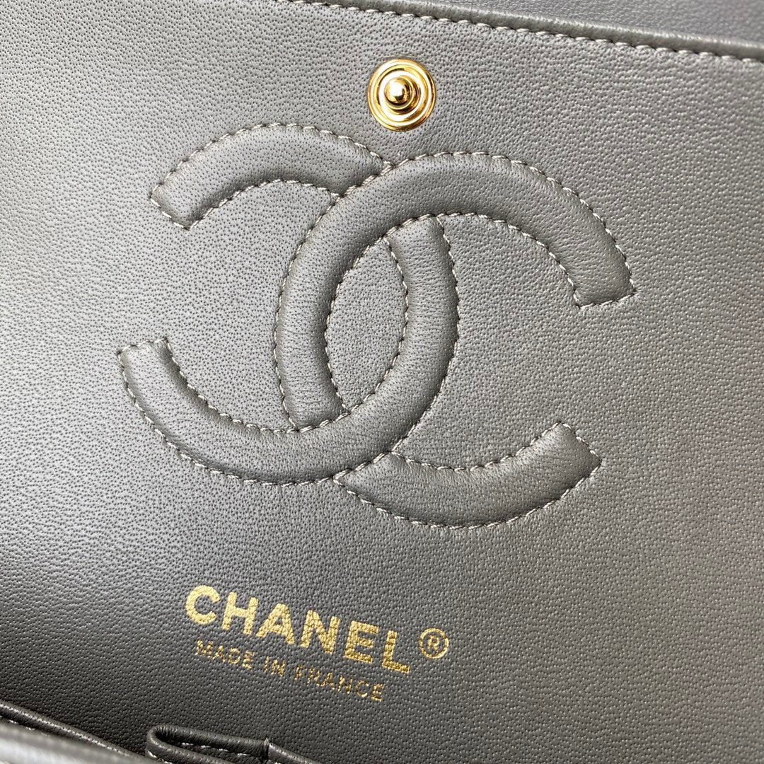 Chanel A01112 Classic Handbag Lambskin Dark Gray Gold