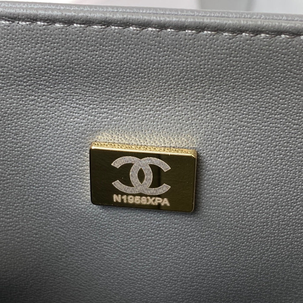 Chanel A01112 Classic Handbag Lambskin Dark Gray Gold
